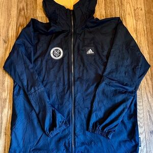 adidas Blue New York Football Club Windbreaker Jacket with Full Zip and Hood